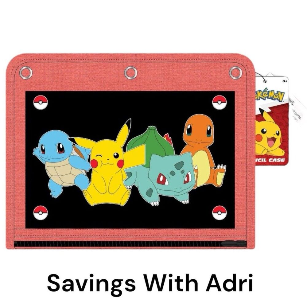 Pokemon Unisex 3 Ring Pencil Pouch NWT